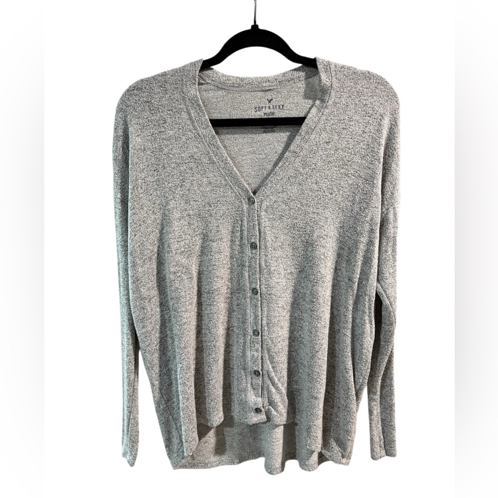 American Eagle Soft & Sexy Plush Cardigan Grey Heather Button Front XS